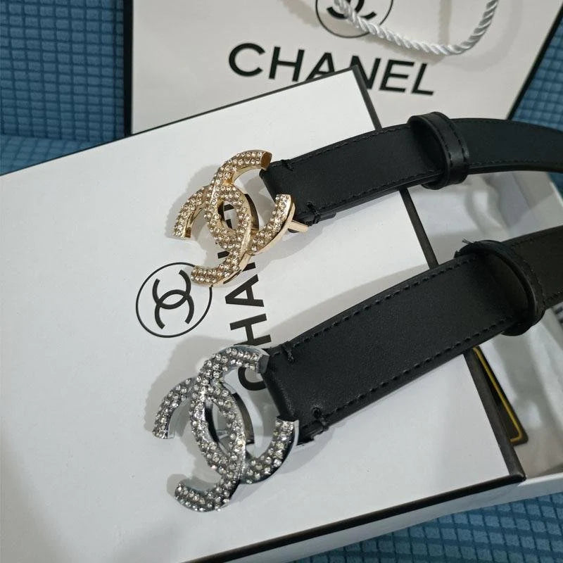 2025 2 Farben Double C Diamant Schwarzer Ledergürtel