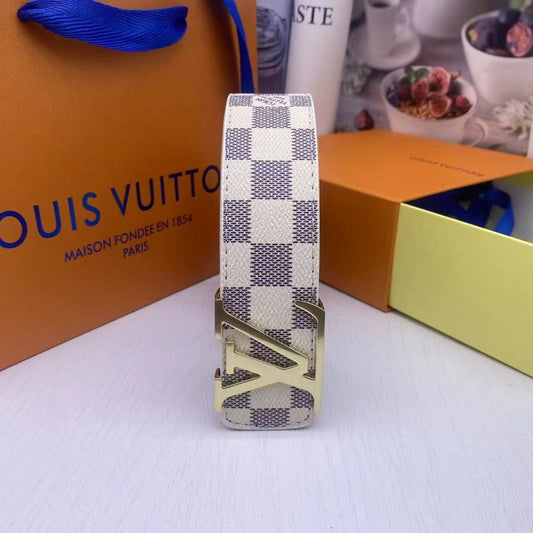 2025 Classic Silver Buckle White Plaid Men's Belt