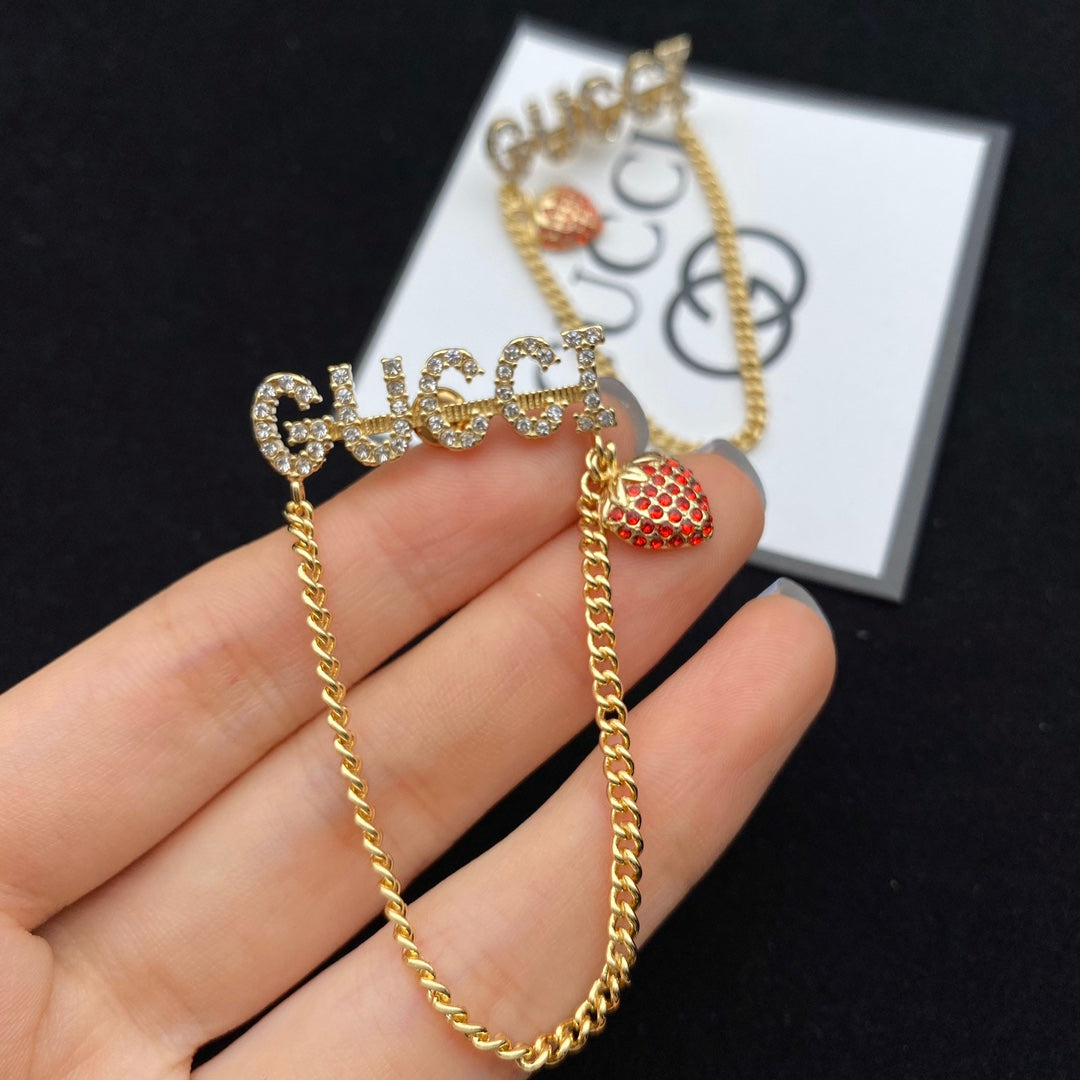 2025 Strawberry Tassel Chain Dangle Earrings