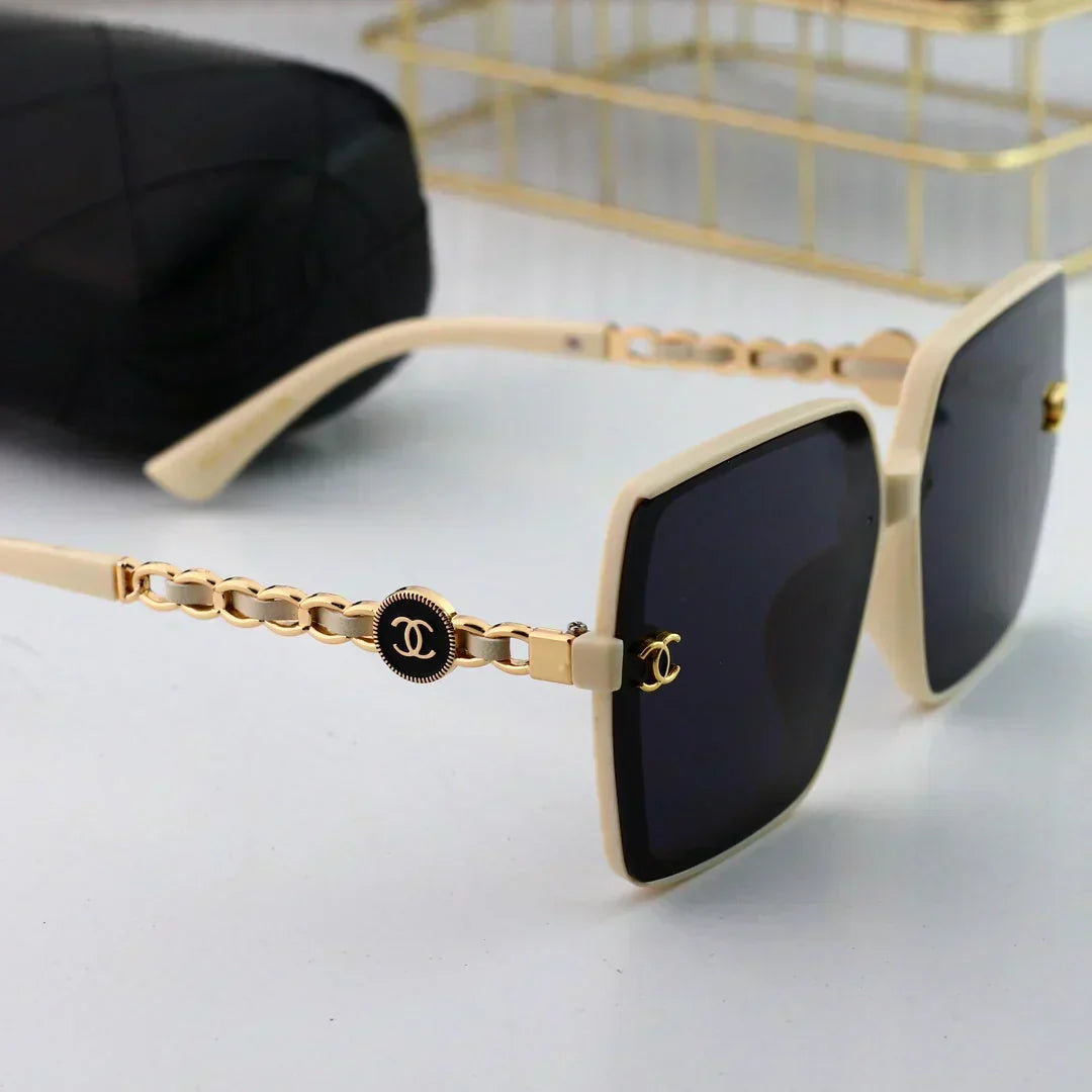 2025 Trendy large frame metal chain sunglasses