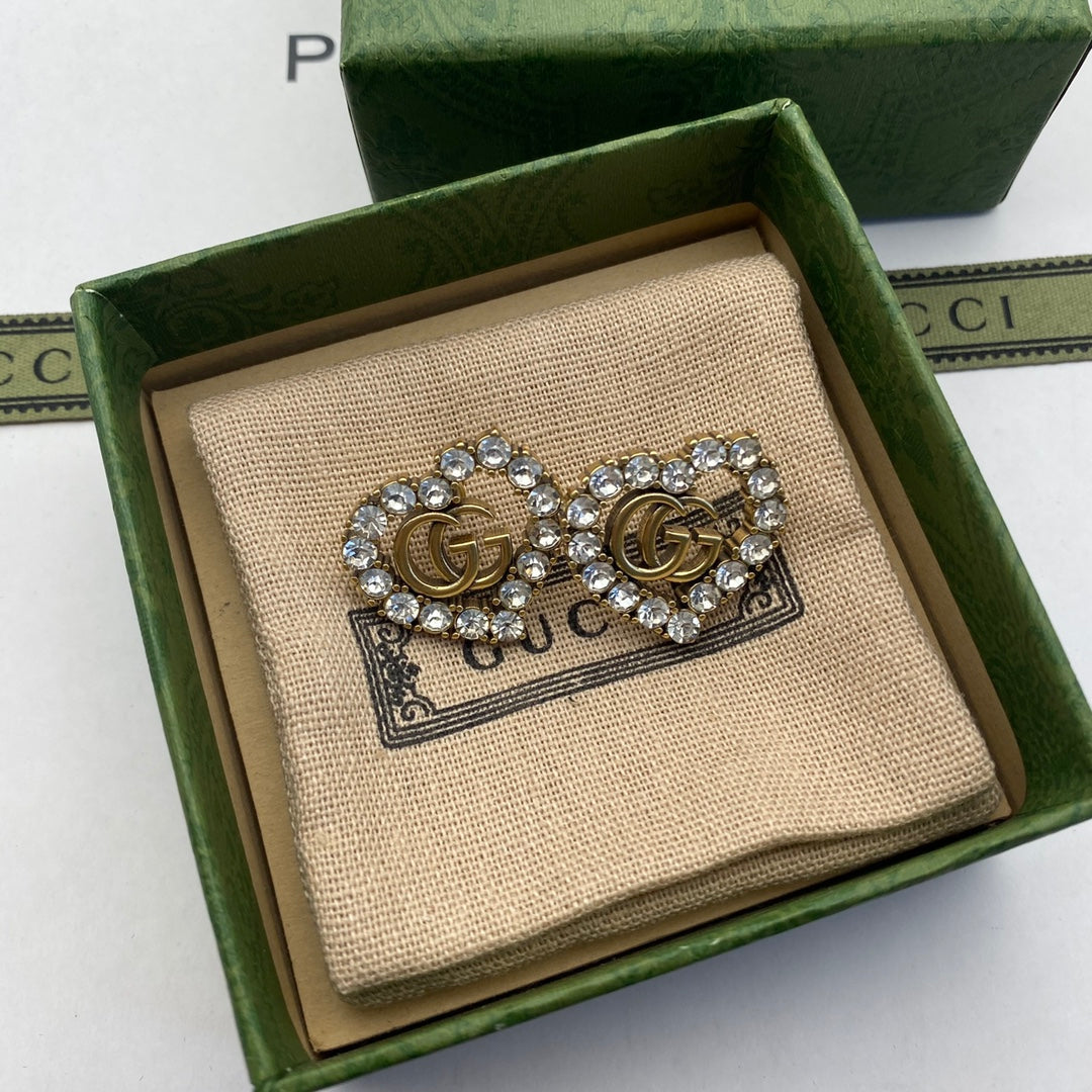 2025 Fashion double heart-shaped rhinestone earrings