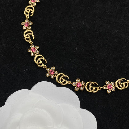 2025 Vintage Double G Flower Rhinestone Necklace