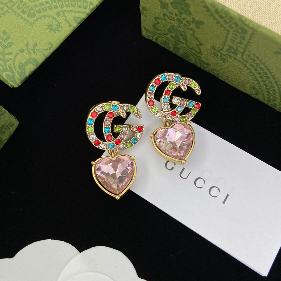 2025 Fashion Double Heart rhinestone earrings