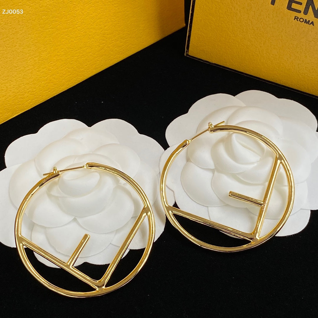 2025 3 Sizes of F Hoop Golden Earrings
