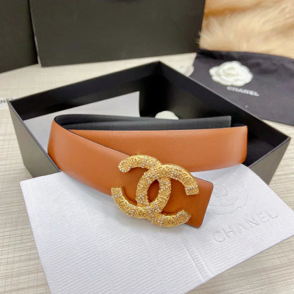 2025 Double-sided imported top layer calfskin plain weave belt Classic brick inlaid