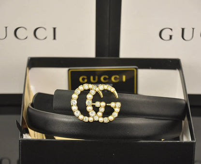 2025 6 Colors fashion double C pearl rhinestone belt