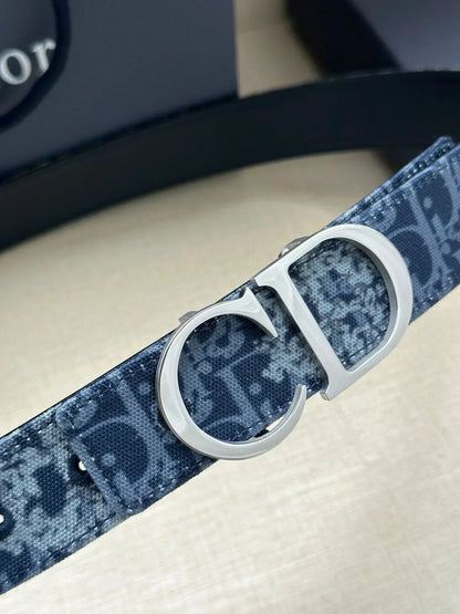 2025 belt Double-sided belt 35mm blue denim and smooth cowhide belt