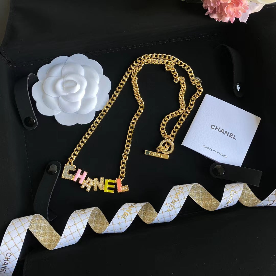 2025 Fashion Colorful Crystal Letter Necklace and Bracelet