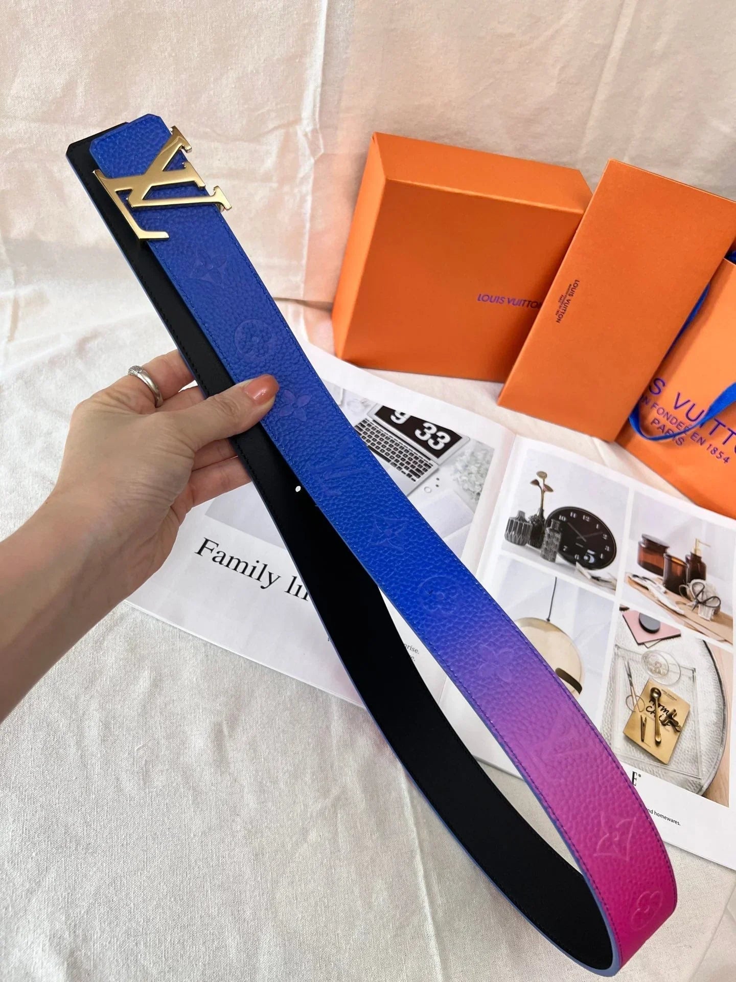 2025 belt Embossed cowhide double-sided belt width 4.0.