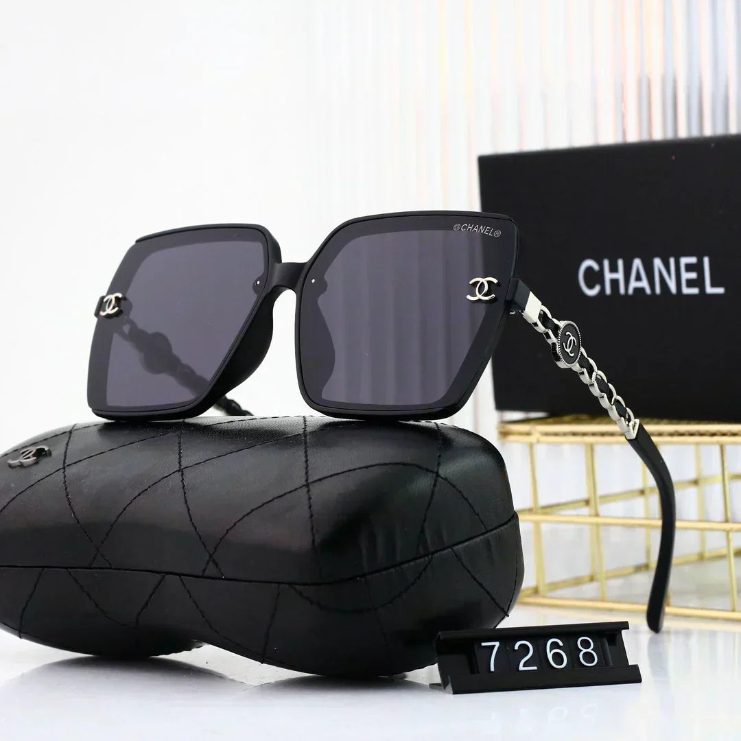 2025 Trendy large frame metal chain sunglasses