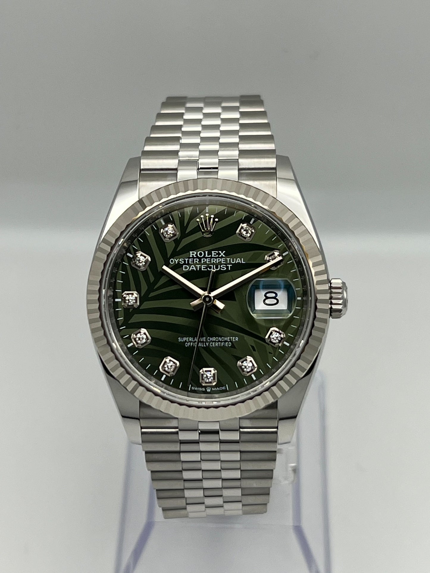 2025 Watch Datejust 126234 White Gold Stainless Steel Palm Motif Diamond Dial Jubilee (2023)