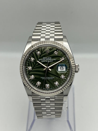 2025 Watch Datejust 126234 White Gold Stainless Steel Palm Motif Diamond Dial Jubilee (2023)