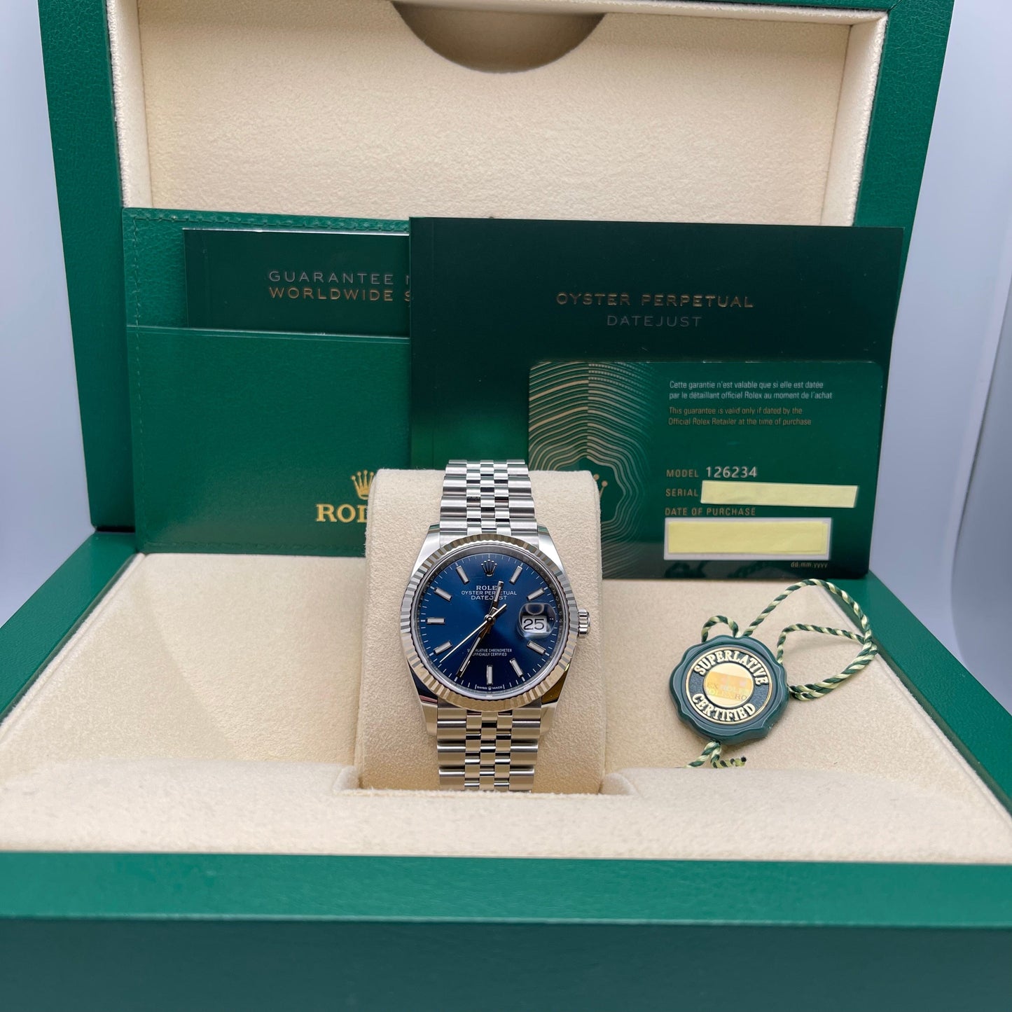 2025 Watch Datejust 126234 White Gold Stainless Steel Blue Dial Jubilee