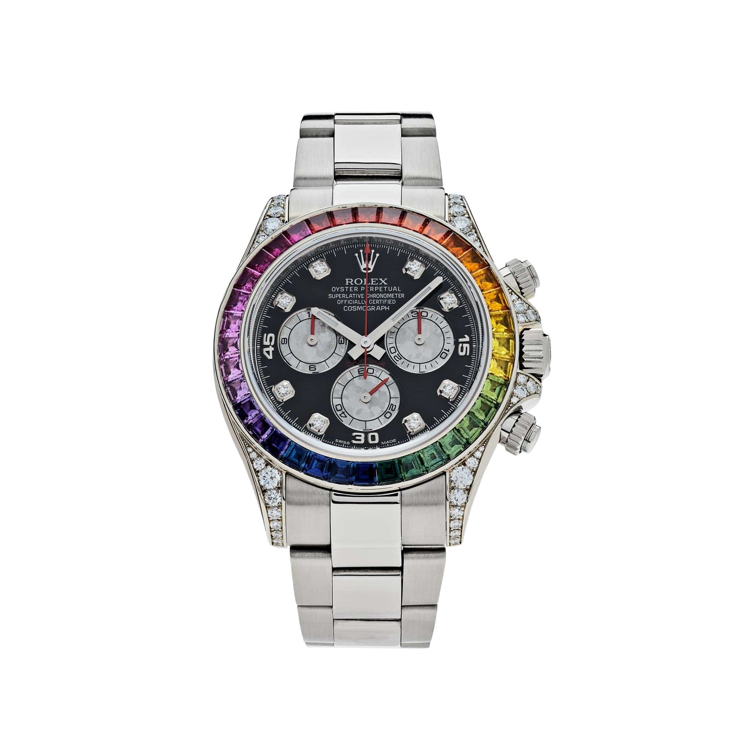 2025 Watch Daytona 116599RBOW 'Rainbow' White Gold Black Diamond Dial Sapphire Bezel