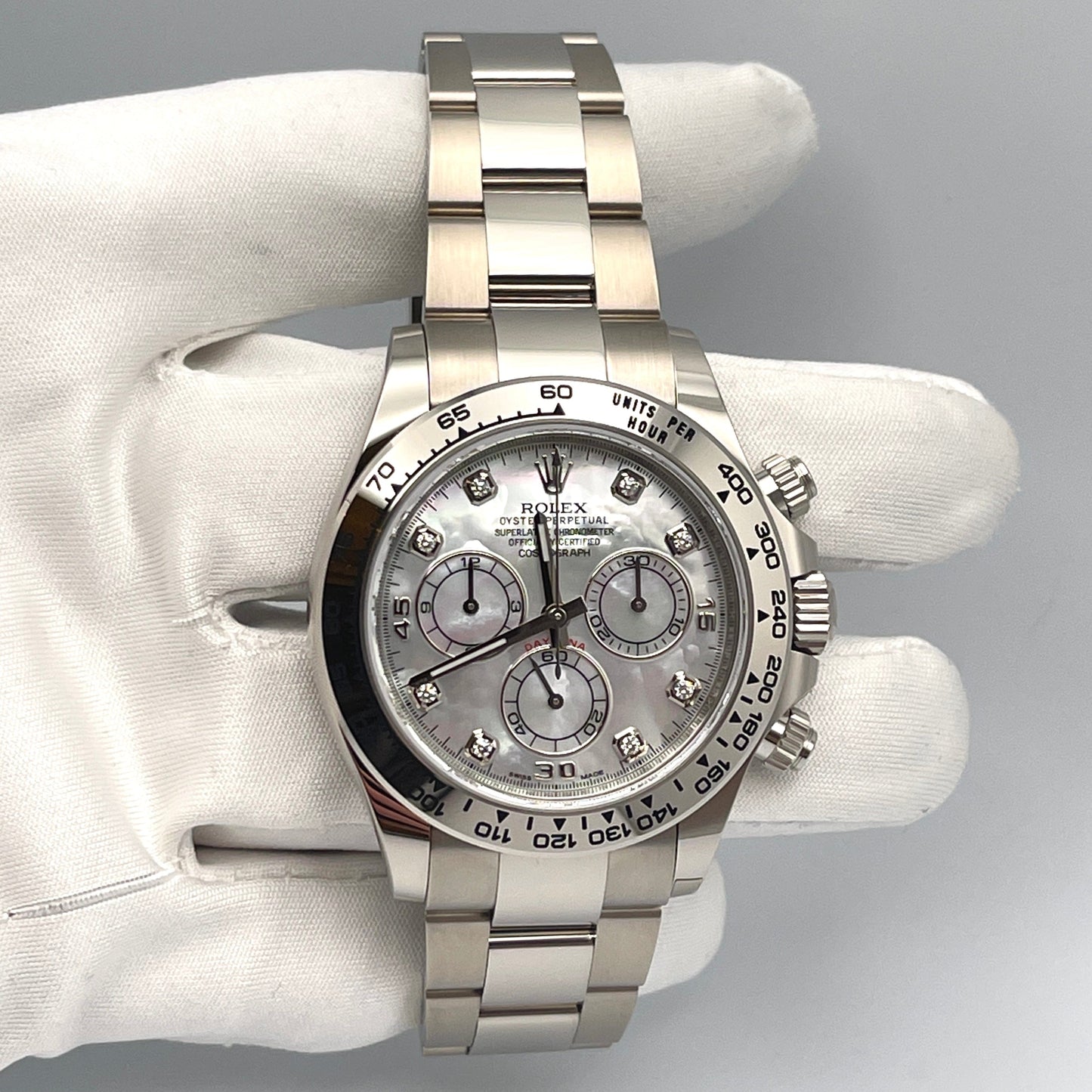 2025 Watch Daytona 116509 White Gold Mother Of Pearl Diamond Dial